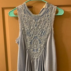 Blue tank with lace detail